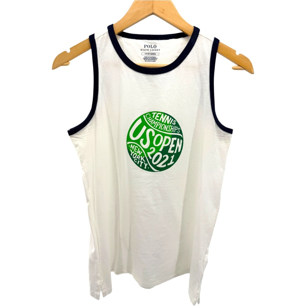 Polo Ralph Lauren US Open 2021 Tennis Ball Graphic Ringer Tank Top Size S White